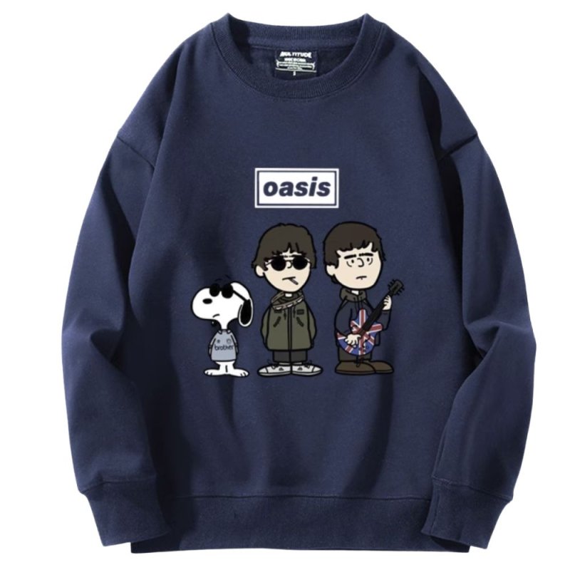 画像1: Unisex Oasis Band x Snoopy Band Vintage Style Sweat Shirts Pullover  オアシス ×スヌーピー ヴィンテージスタイル 古着風 ヴィンテージ風 プリント スウェット トレーナー ユニセックス 男女兼用 バンド (1)