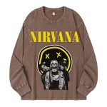 画像5: unisex Nirvana x Smile x Photo Print Vintage Style Long Sleeve T-Shirt   ユニセックスニルヴァーナ ×スマイル×フォト ヴィンテージスタイル 長袖ラウンドネック Tシャツ  バンドT (5)