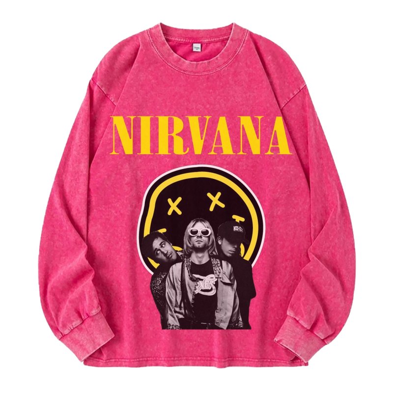 画像3: unisex Nirvana x Smile x Photo Print Vintage Style Long Sleeve T-Shirt   ユニセックスニルヴァーナ ×スマイル×フォト ヴィンテージスタイル 長袖ラウンドネック Tシャツ  バンドT (3)