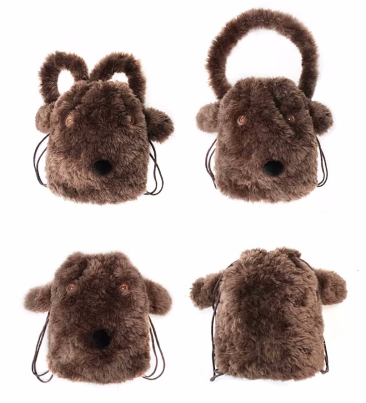画像2: Fluffy Plush Dog Tote Shoulder Backpack Rucksack　モコモコぬいぐるみ犬ドッグトートショルダーバックパックリュックサック (2)