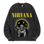 画像2: unisex Nirvana x Smile x Photo Print Vintage Style Long Sleeve T-Shirt   ユニセックスニルヴァーナ ×スマイル×フォト ヴィンテージスタイル 長袖ラウンドネック Tシャツ  バンドT (2)