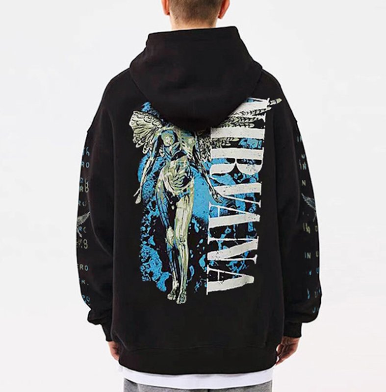 画像3: Unisex Nirvana Metallic Angel Print Hoodie  男女兼用 ユニセックスニルヴァーナ メタリック天使プリントフーディパーカー (3)