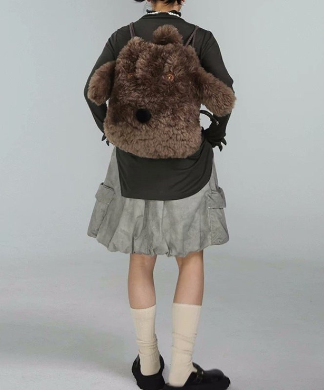 画像10: Fluffy Plush Dog Tote Shoulder Backpack Rucksack　モコモコぬいぐるみ犬ドッグトートショルダーバックパックリュックサック (10)