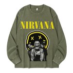 画像4: unisex Nirvana x Smile x Photo Print Vintage Style Long Sleeve T-Shirt   ユニセックスニルヴァーナ ×スマイル×フォト ヴィンテージスタイル 長袖ラウンドネック Tシャツ  バンドT (4)