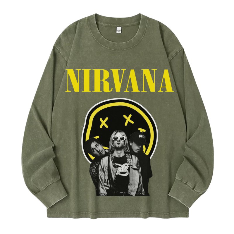 画像4: unisex Nirvana x Smile x Photo Print Vintage Style Long Sleeve T-Shirt   ユニセックスニルヴァーナ ×スマイル×フォト ヴィンテージスタイル 長袖ラウンドネック Tシャツ  バンドT (4)