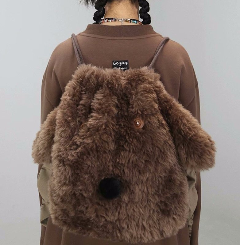 画像13: Fluffy Plush Dog Tote Shoulder Backpack Rucksack　モコモコぬいぐるみ犬ドッグトートショルダーバックパックリュックサック (13)