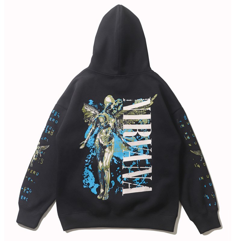 画像1: Unisex Nirvana Metallic Angel Print Hoodie  男女兼用 ユニセックスニルヴァーナ メタリック天使プリントフーディパーカー (1)