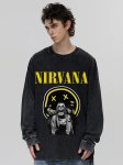 画像7: unisex Nirvana x Smile x Photo Print Vintage Style Long Sleeve T-Shirt   ユニセックスニルヴァーナ ×スマイル×フォト ヴィンテージスタイル 長袖ラウンドネック Tシャツ  バンドT (7)