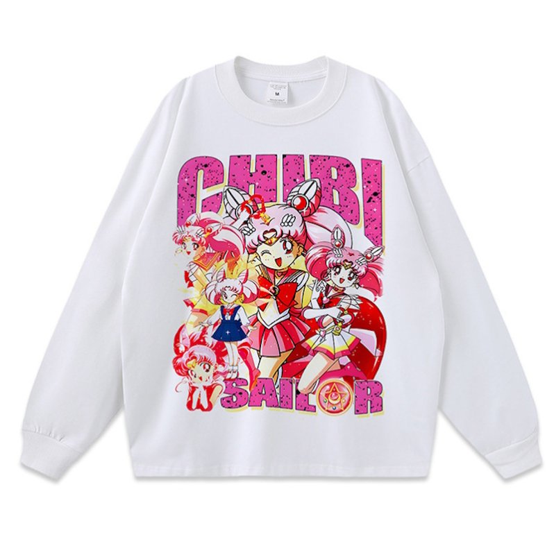 画像1: Chibi Sailor Moon print long-sleeved T-shirt  ちび美少女戦士セーラームーン  プリント 半袖Tシャツ  男女兼用 ユニセックス (1)