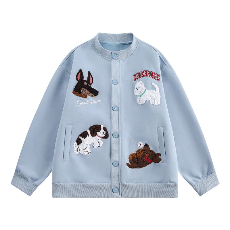画像2: Dog appliqué embroidered sweat jacket Stadium jacket blouson ユニセックス 男女兼用 ドッグアップリケ刺繍スウェットジャケット スタジアムジャケットカーディガン (2)