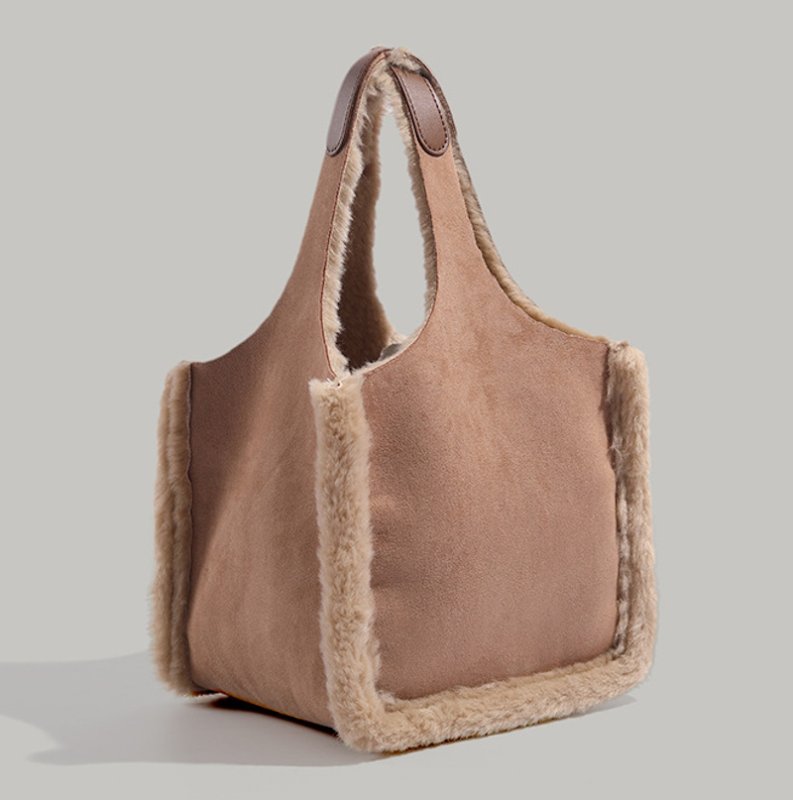 画像4: Suede fur-trimmed bucket tote shoulder bag　スエードファートリミングバケットトートショルダーバッグ (4)