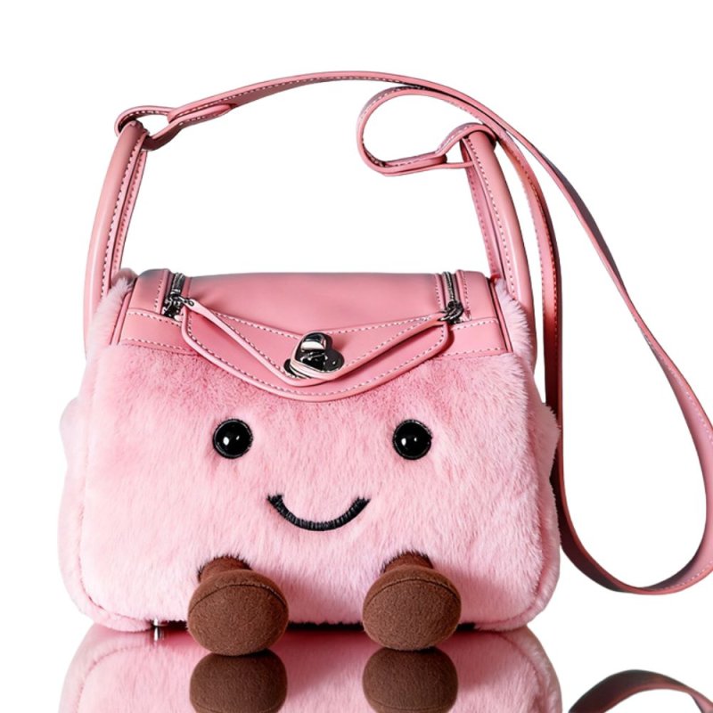画像1: BK Smile Fur Tote Pochette Shoulder Bag Doll スマイル ファー ポシェット ショルダー モコモコ トート ぬいぐるみ バッグ  (1)