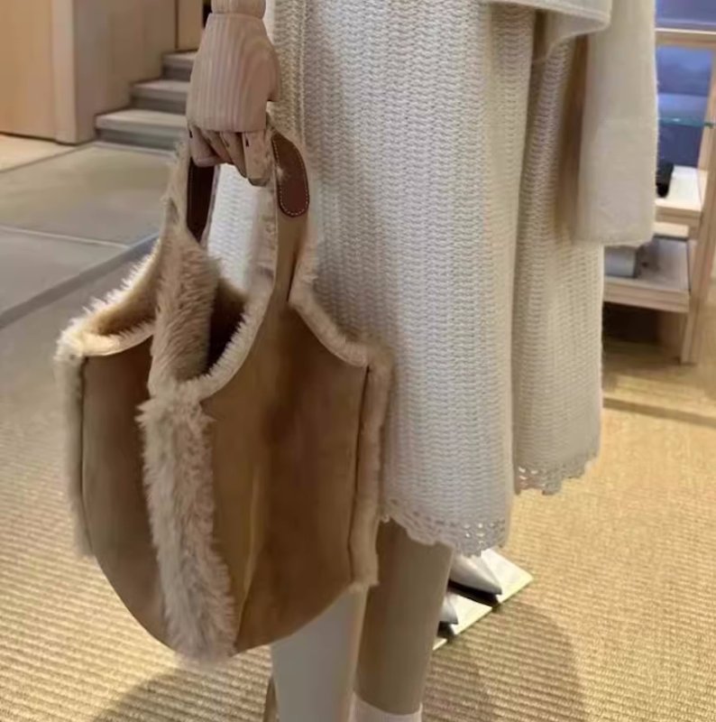 画像6: Suede fur-trimmed bucket tote shoulder bag　スエードファートリミングバケットトートショルダーバッグ (6)