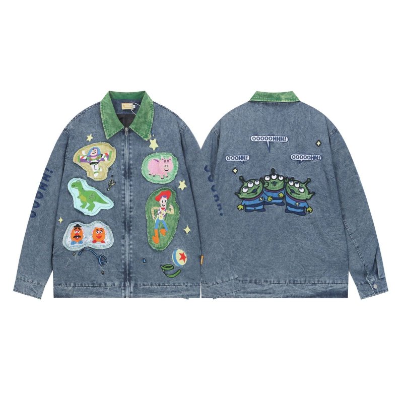 画像1: Unisex Vintage Design Toy Story Friends with Emblem Denim Jacket 男女兼用 ユニセックス ヴィンテージ デザイン トイ・ストーリー フレンズ スマイル　エンブレム　デニム　ジャケット カバーオール (1)