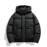 画像1: Stand collar zip-up basic down jacket coat ユニセックス 男女兼用 スタンドカラージップアップベーシックフーディダウンコート (1)