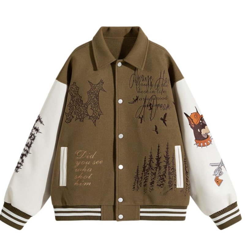 画像1: Heavy Letter & Dog Embroidery Stadium Jacket baseball uniform jacket blouson ユニセックス 男女兼用ヘビーレター＆ドッグ 刺繍エンブレムスタジャン スタジアムジャンパー  ジャケットブルゾン (1)