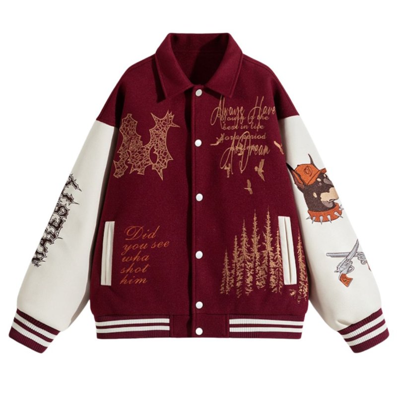 画像3: Heavy Letter & Dog Embroidery Stadium Jacket baseball uniform jacket blouson ユニセックス 男女兼用ヘビーレター＆ドッグ 刺繍エンブレムスタジャン スタジアムジャンパー  ジャケットブルゾン (3)