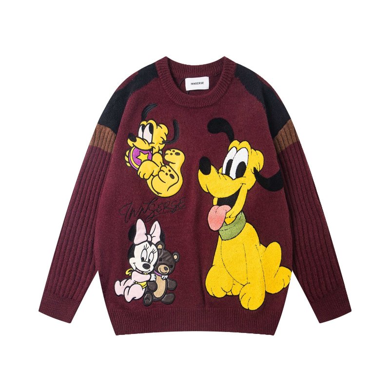 画像2: Unisex Pluto &Minnie & Bear Braided  Sweater Cardigan knitted zip-up hoodie sweater cardigan   男女兼用プルート＆ミニー＆ベア編み込みセーターニット (2)