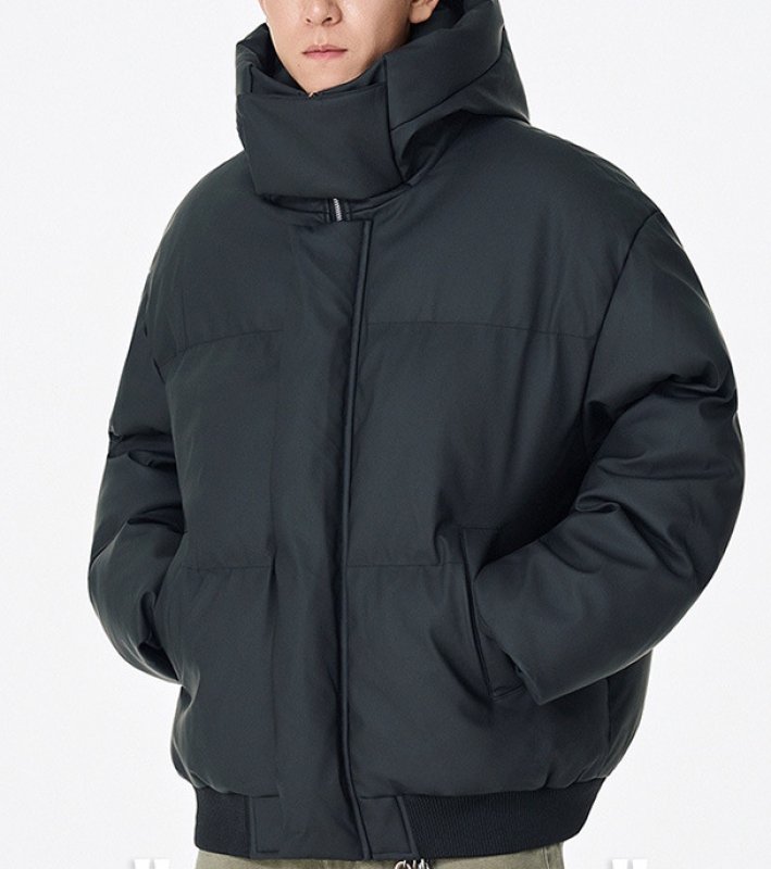 画像4: Stand collar zip-up basic down jacket coat ユニセックス 男女兼用 スタンドカラージップアップベーシックフーディダウンコート (4)