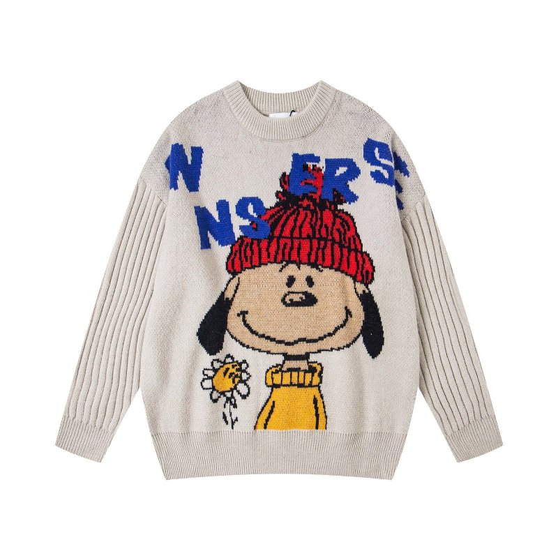 画像2: Unisex  Charlie Brown knitted crew neck sweater  男女兼用チャーリーブラウン編み込み丸首セーターニット (2)