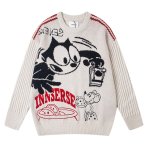 画像1: Unisex Felix the Cat＆Mickey Mouse knitted round neck sweater   男女兼用フィリックス・ザ・キャット＆ミッキーマウス編み込みラウンドネックセーターニット (1)