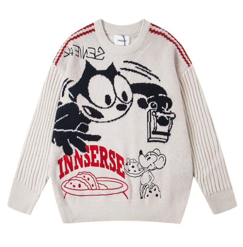 画像1: Unisex Felix the Cat＆Mickey Mouse knitted round neck sweater   男女兼用フィリックス・ザ・キャット＆ミッキーマウス編み込みラウンドネックセーターニット (1)