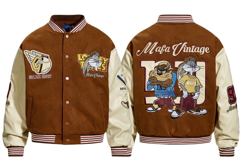画像1: Bugs Bunny & Sylvester embroidery jacket Jumper stadium jacket ユニセックス 男女兼用バッグスバニー＆シルベスター  刺繍  スタジャン ジャケット MA1 ブルゾン　 (1)
