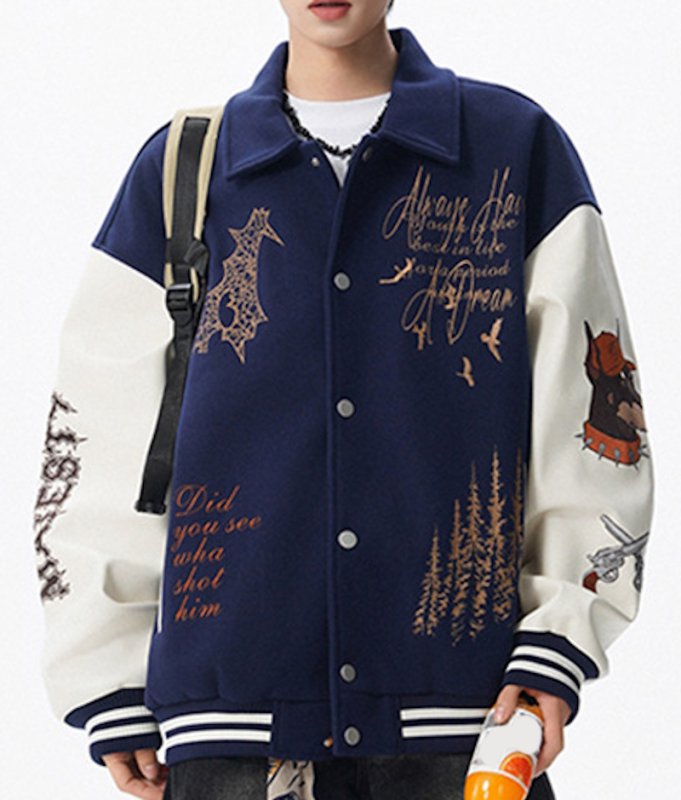 画像6: Heavy Letter & Dog Embroidery Stadium Jacket baseball uniform jacket blouson ユニセックス 男女兼用ヘビーレター＆ドッグ 刺繍エンブレムスタジャン スタジアムジャンパー  ジャケットブルゾン (6)