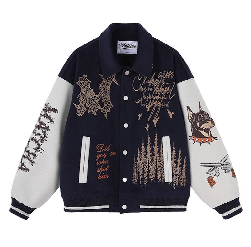 画像5: Heavy Letter & Dog Embroidery Stadium Jacket baseball uniform jacket blouson ユニセックス 男女兼用ヘビーレター＆ドッグ 刺繍エンブレムスタジャン スタジアムジャンパー  ジャケットブルゾン (5)