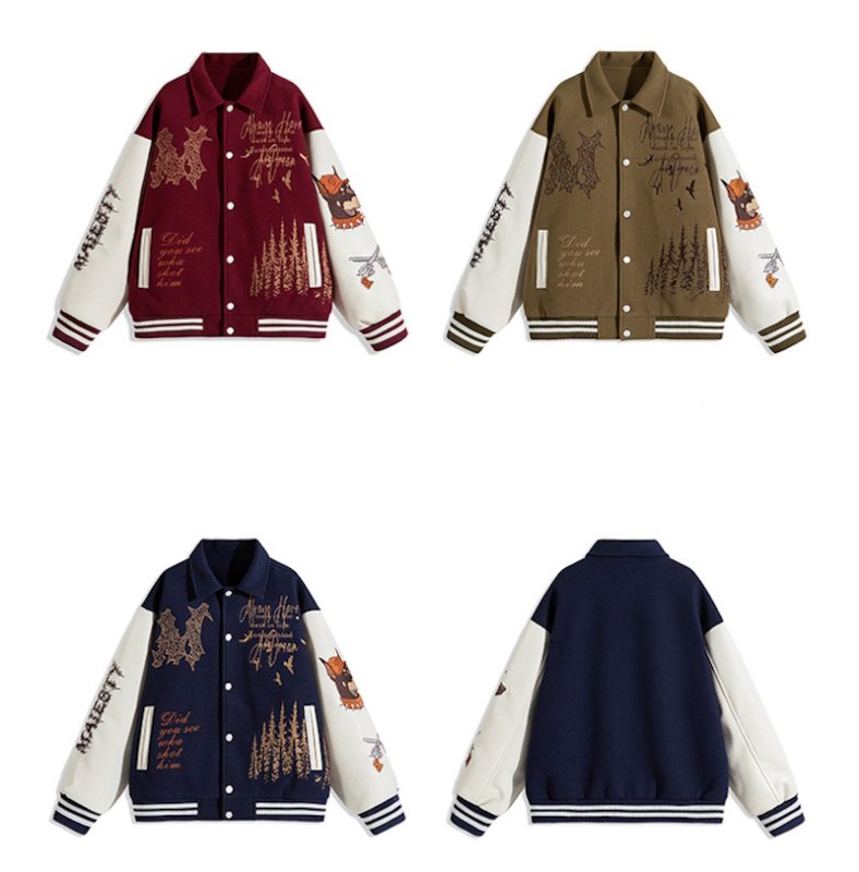 画像4: Heavy Letter & Dog Embroidery Stadium Jacket baseball uniform jacket blouson ユニセックス 男女兼用ヘビーレター＆ドッグ 刺繍エンブレムスタジャン スタジアムジャンパー  ジャケットブルゾン (4)