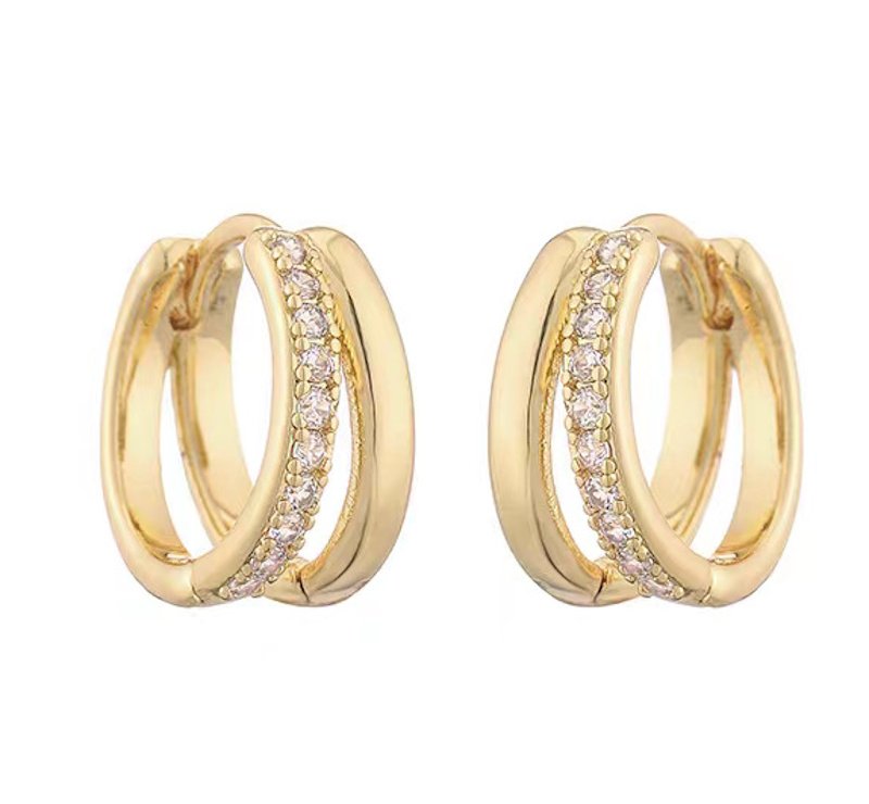 画像1: Double Strap Split Hoop Earrings　ダブルストラップスプリットフープピアス イアリング (1)