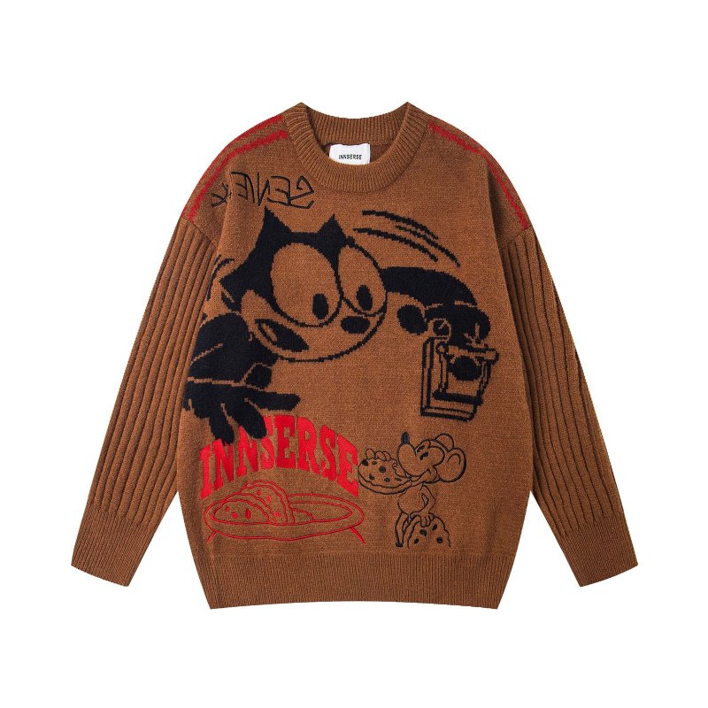画像2: Unisex Felix the Cat＆Mickey Mouse knitted round neck sweater   男女兼用フィリックス・ザ・キャット＆ミッキーマウス編み込みラウンドネックセーターニット (2)