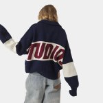 画像4: Unisex Logo knitted double zip high neck cardigan sweater  男女兼用ロゴ編み込みダブルジップハイネックカーディガンニット (4)