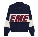画像1: Unisex Logo knitted double zip high neck cardigan sweater  男女兼用ロゴ編み込みダブルジップハイネックカーディガンニット (1)