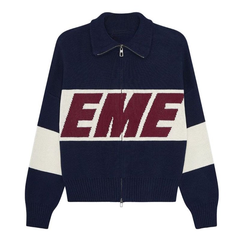画像1: Unisex Logo knitted double zip high neck cardigan sweater  男女兼用ロゴ編み込みダブルジップハイネックカーディガンニット (1)
