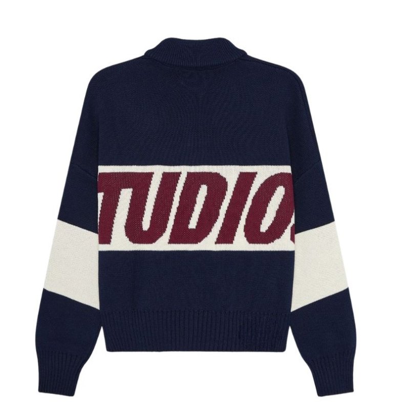画像2: Unisex Logo knitted double zip high neck cardigan sweater  男女兼用ロゴ編み込みダブルジップハイネックカーディガンニット (2)