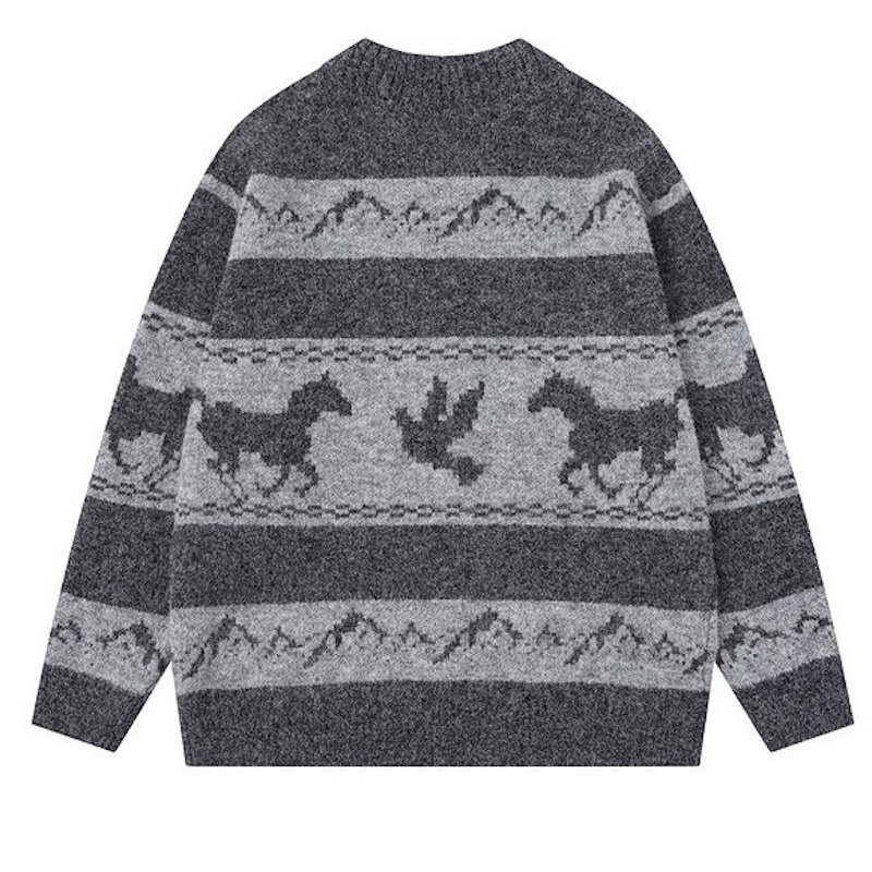画像4: Unisex Animal Jacquard Zip-Up Knit Cardigan sweater  男女兼用ホース＆バード編み込みジップアップカーディガンニット (4)