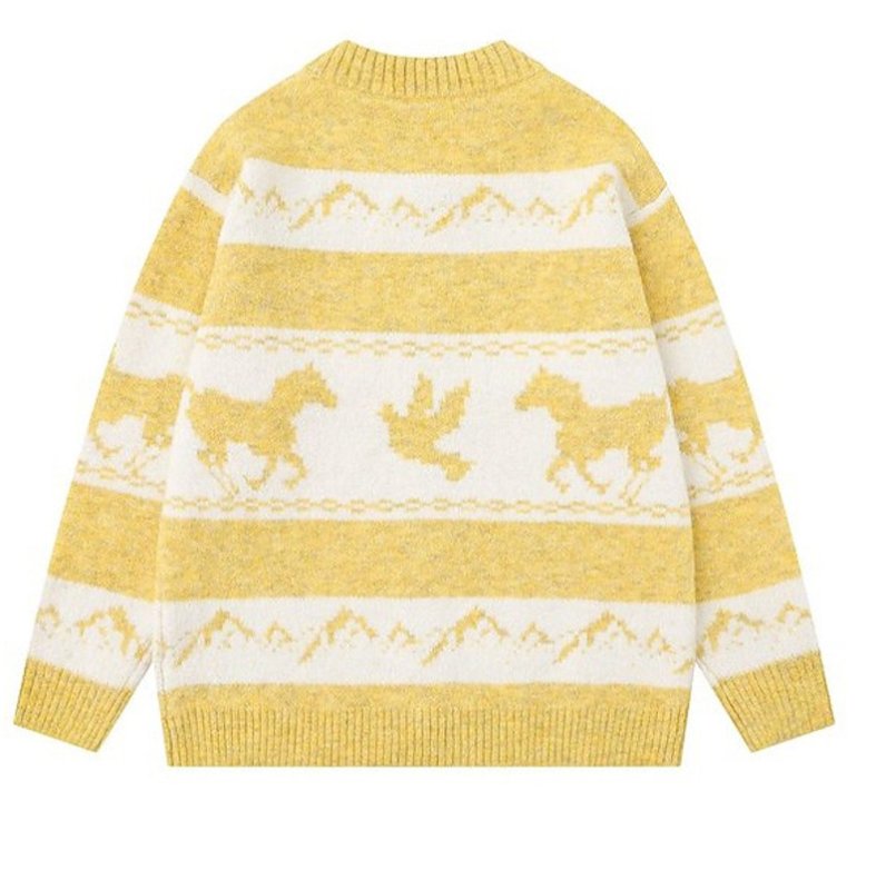 画像3: Unisex Animal Jacquard Zip-Up Knit Cardigan sweater  男女兼用ホース＆バード編み込みジップアップカーディガンニット (3)