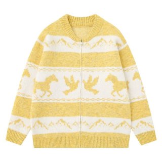 Jacquard zip-up knit cardigan 男女兼用ユニセック ジャガードジップ
