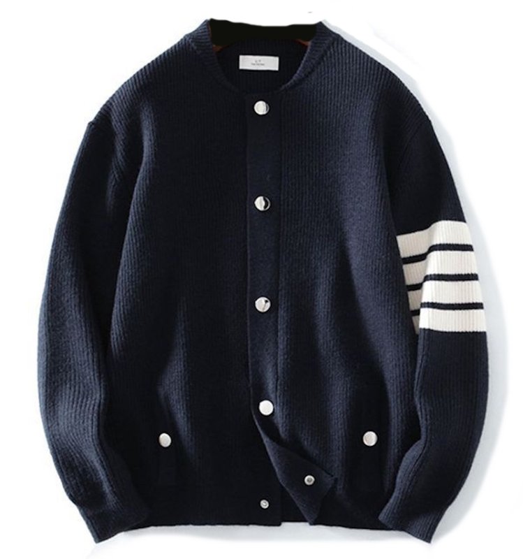 画像1: Unisex 4-line ribbed cardigan jacket sweater  男女兼用4本ラインリブ編みカーディガンジャケットニット (1)