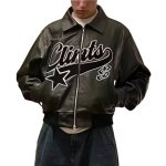 画像1: Y2k letter logo zip-up leather jacket　ユニセックス 男女兼用 Y2k レターロゴジップアップレザージャケットスタジャン (1)