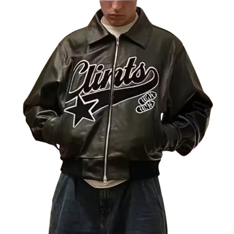 画像1: Y2k letter logo zip-up leather jacket　ユニセックス 男女兼用 Y2k レターロゴジップアップレザージャケットスタジャン (1)
