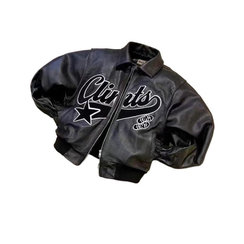 画像2: Y2k letter logo zip-up leather jacket　ユニセックス 男女兼用 Y2k レターロゴジップアップレザージャケットスタジャン (2)