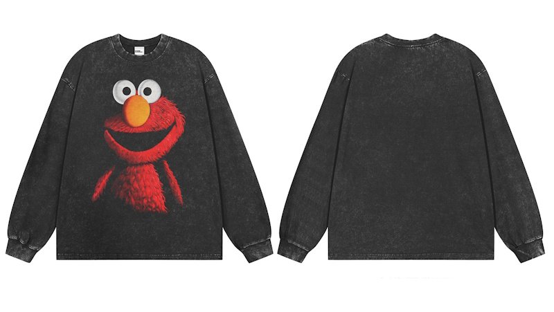 画像4: unisex Sesame Street Cookie Monster Big Print Long Sleeve Round Neck T-Shirt ユニセックスセサミーストリートクッキーモンスター ビッグプリント長袖ラウンドネック Tシャツ   (4)