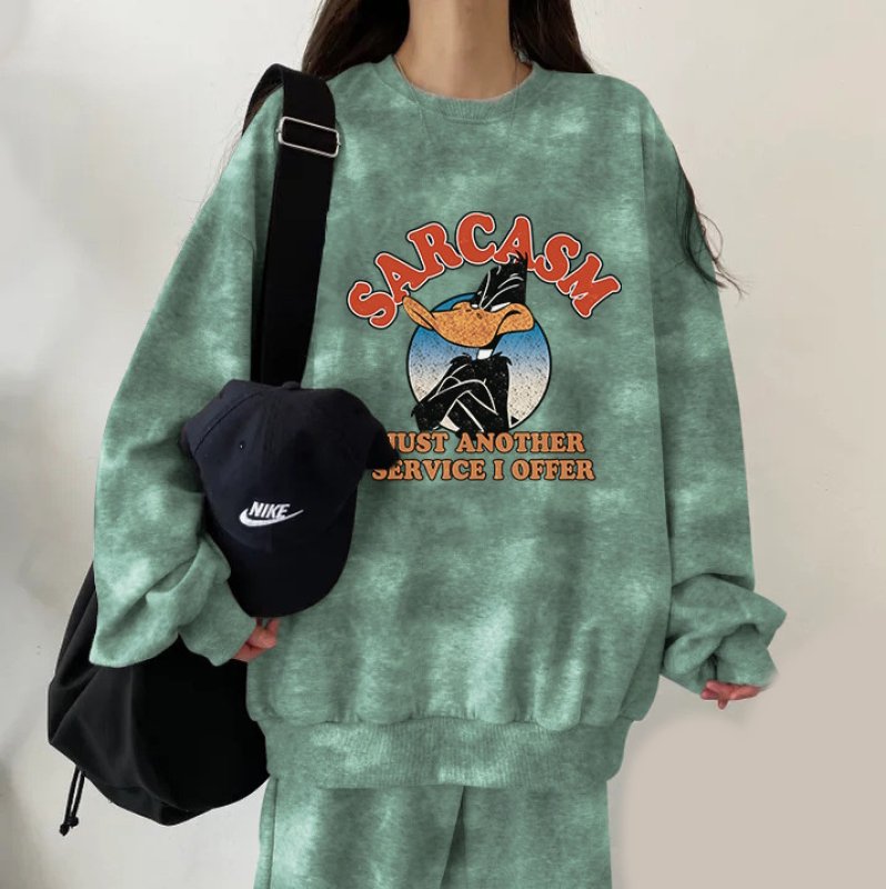 画像4: Looney Tunes Duffy Duck Tie-Dye round neck sweatshirt and sweatpants set ルーニーチューンダフイダックタイダイ スウェット セットアップ トレーナー& パンツ (4)