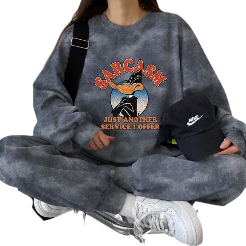 画像3: Looney Tunes Duffy Duck Tie-Dye round neck sweatshirt and sweatpants set ルーニーチューンダフイダックタイダイ スウェット セットアップ トレーナー& パンツ (3)
