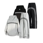 画像3:  Unisex 2-Line Sweat Hoodie & Pants Set Jacket + Pant  ユニセックス 男女兼用 2本ラインフーディ＆パンツスウェットスーツ セットアップ上下 2点セット (3)