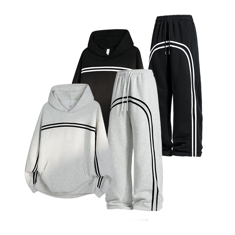 画像3:  Unisex 2-Line Sweat Hoodie & Pants Set Jacket + Pant  ユニセックス 男女兼用 2本ラインフーディ&パンツスウェットスーツ セットアップ上下 2点セット (3)