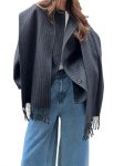 画像4: Striped muffler half coat jacket ストライプマフラーハーフ ジャケットコート (4)