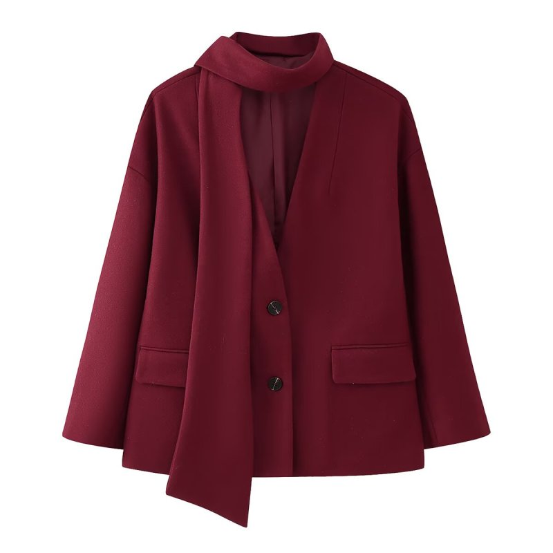 画像3: Scarf V-neck coat jacket マフラー付きVネックハーフ ジャケットコート (3)